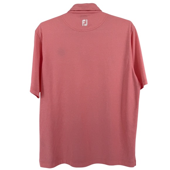 FootJoy Mens XL Polo Shirt Coral Pink Micro Grid HR Fly Fishing Logo Golf FJ - Picture 4 of 6